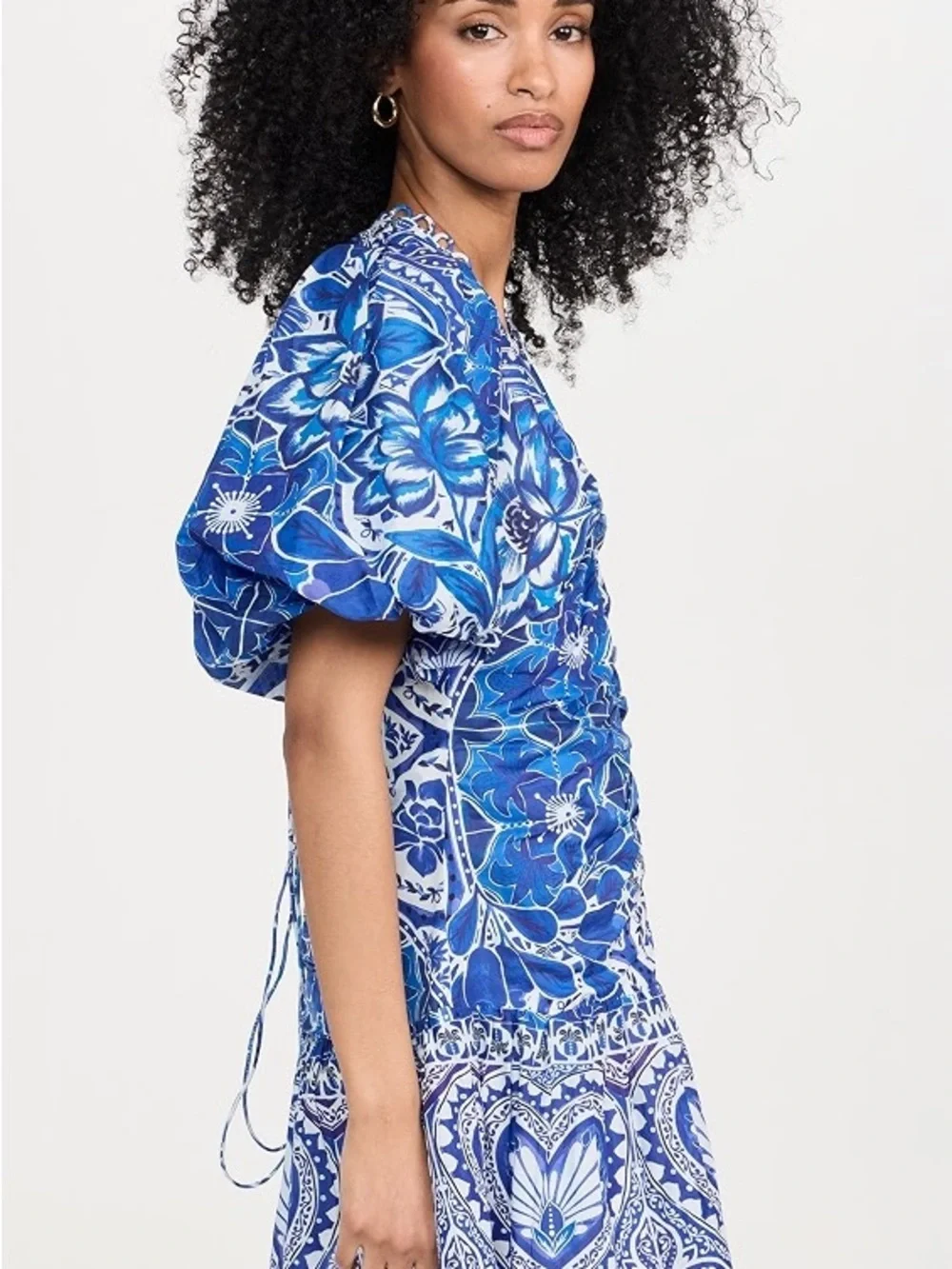 Farm Rio Blue Printed Puff-Sleeve Wrap Top